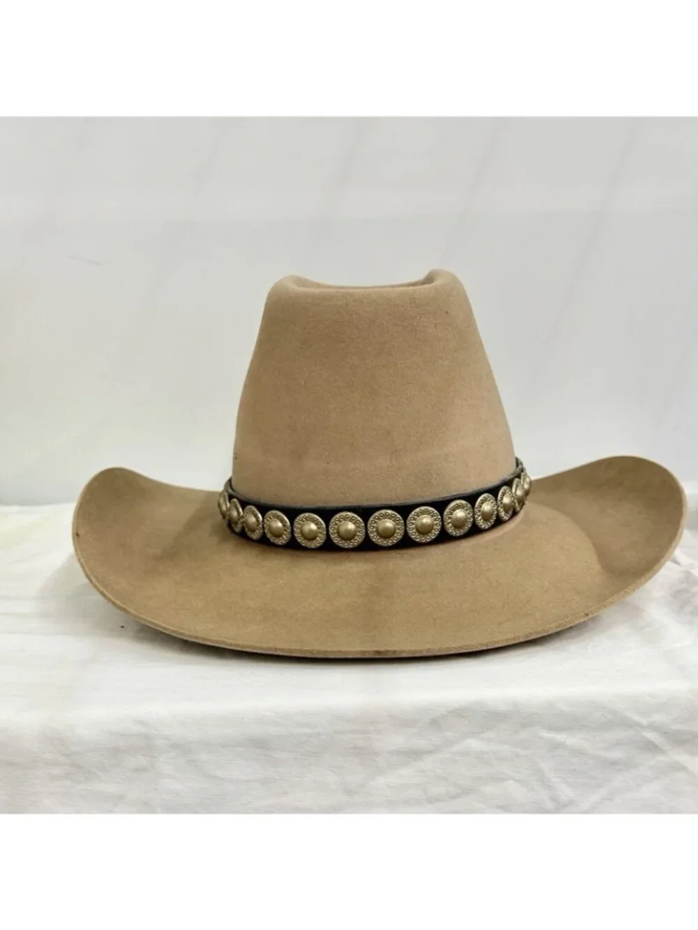 Hush Puppies Men’s Tan Wool Felt Western Cowboy Hat Studded Band Size XL 7 7/8
